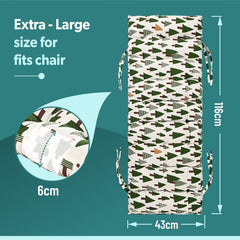 Extra Long Chair Cushion For Comfortable Sitting, Tree Printed - Green - 18 X 48 Inch | Rocking Chairs For Indoor & Outdoor | Cushion For Home, Office | Back Rest Support Cushion With Ties