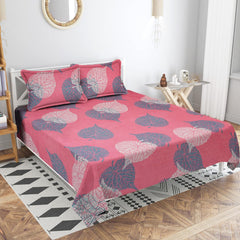 Premium Double Bedsheet With 2 Pillow Covers - 88 X 90 Inches, Pink & White | 100% Cotton Bedsheet Breathable & Wrinkle Free Light Weight