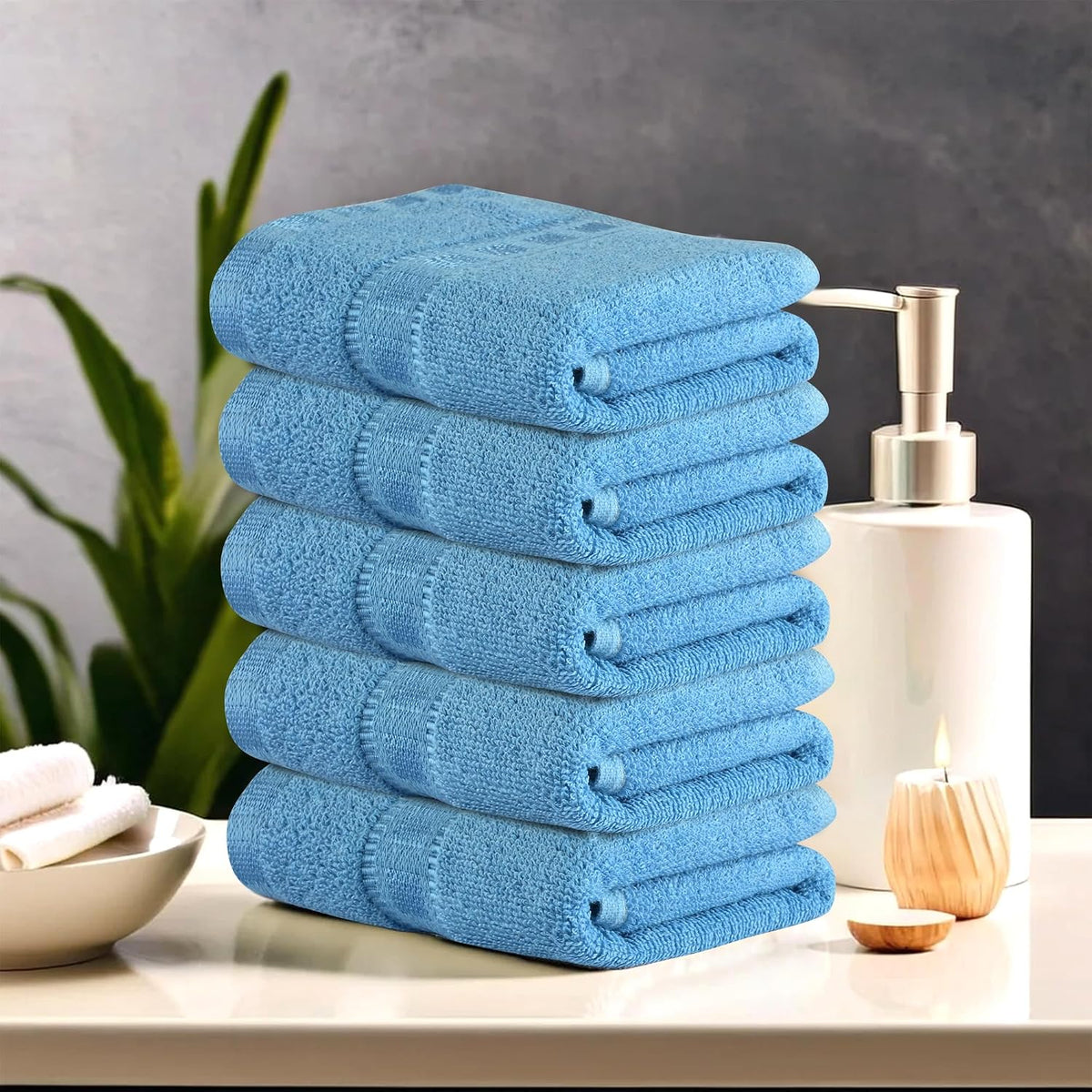 Kuber Industries Cotton Hand & Face Towels 200 Gsm | Easily Washable Workout Gym Napkins For Men & Women | Pocket Towel - Sky Blue (Pack Of 5)
