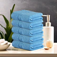 Kuber Industries Cotton Hand & Face Towels 200 Gsm | Easily Washable Workout Gym Napkins For Men & Women | Pocket Towel - Sky Blue (Pack Of 5)