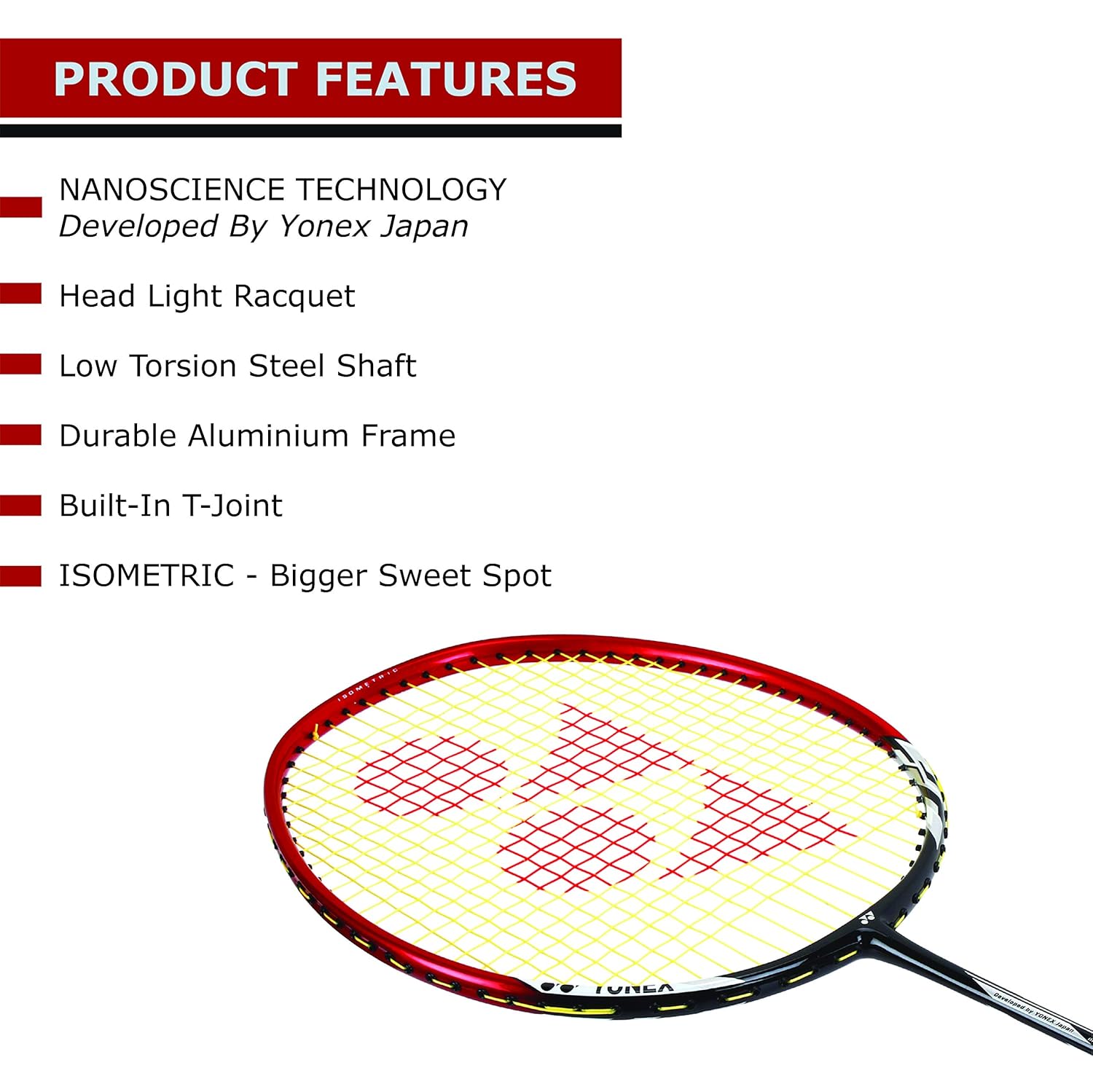 Yonex NANORAY 6000i G4 - U Aluminium Strung Badminton Racket With Full Racket Cover | For Intermediate Players, 92 Gm, Maximum String Tension - 24lbs, Colour - Red, Grip Size - 3 3/4 inches