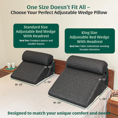Wedge Pillow Memory Foam & High-Resilience Foam Pillow, Dark Grey, Standard Size - 12 Inch | Wedge Pillow For Back Support Acid Reflux | Wedge Cushion For Sitting, Leg Pillow, Adjustable