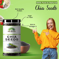 Nutvit 100% Pure & Natural Chia Seeds, Rich In Omega -3 & Fibre, Healthy Snacks For Weight Loss Management | 200gm 0.4lbs