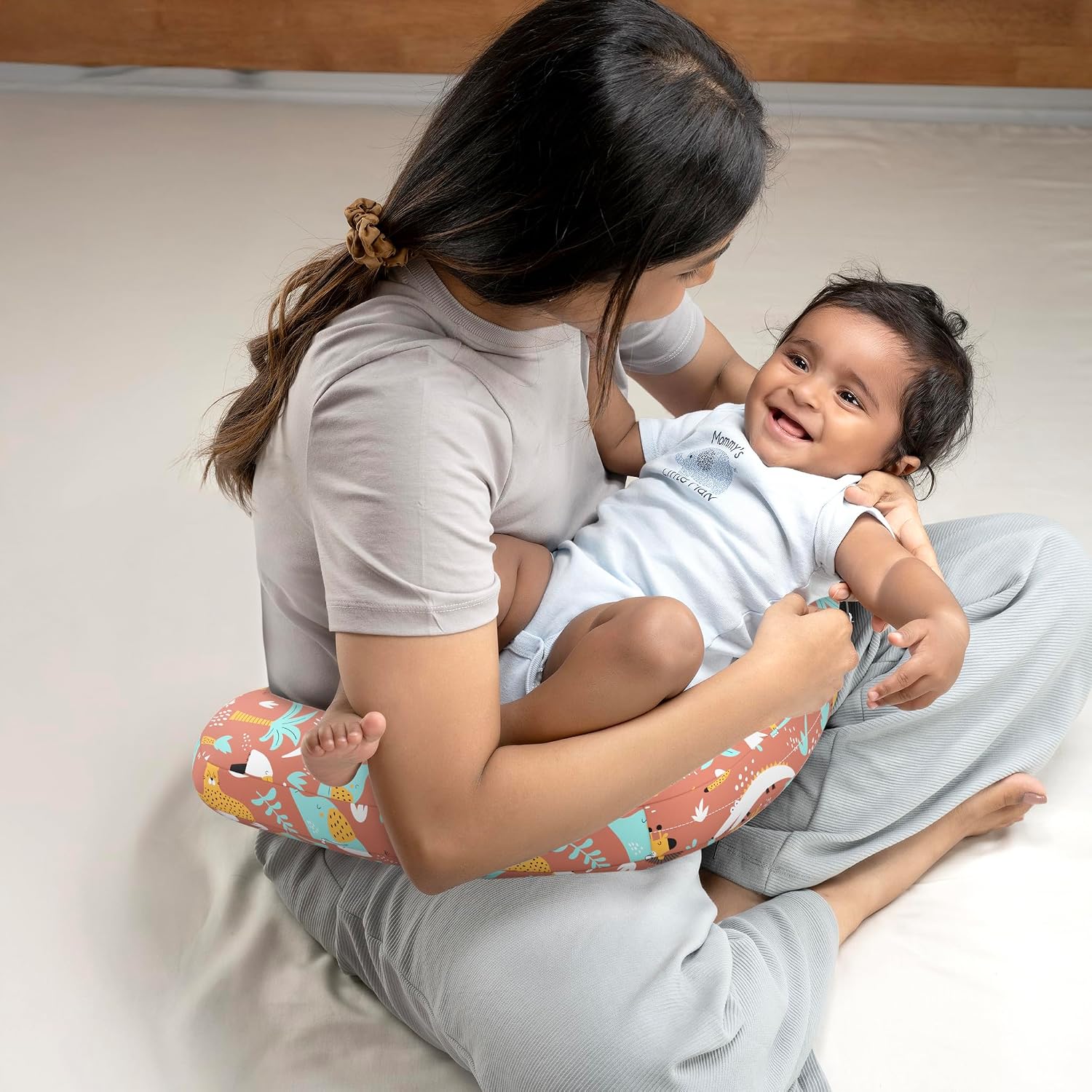Nursing Pillow, With Cape For Breastfeeding & Baby Care, Feeding Pillow, Brown | Jungle Zoo Printed, 5 In 1 Multipurpose Use, 100% Cotton Removable Cover | Super Soft & Machine Washable