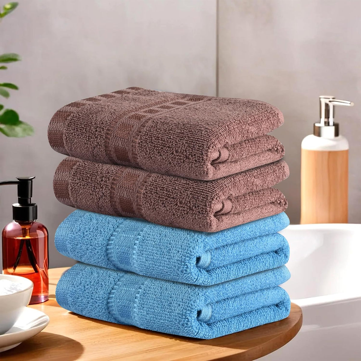 Kuber Industries Cotton Hand/Face Towels 800 Gsm | Easily Washable Workout Gym Napkins For Men - Sky Blue & Brown (Pack Of 4)