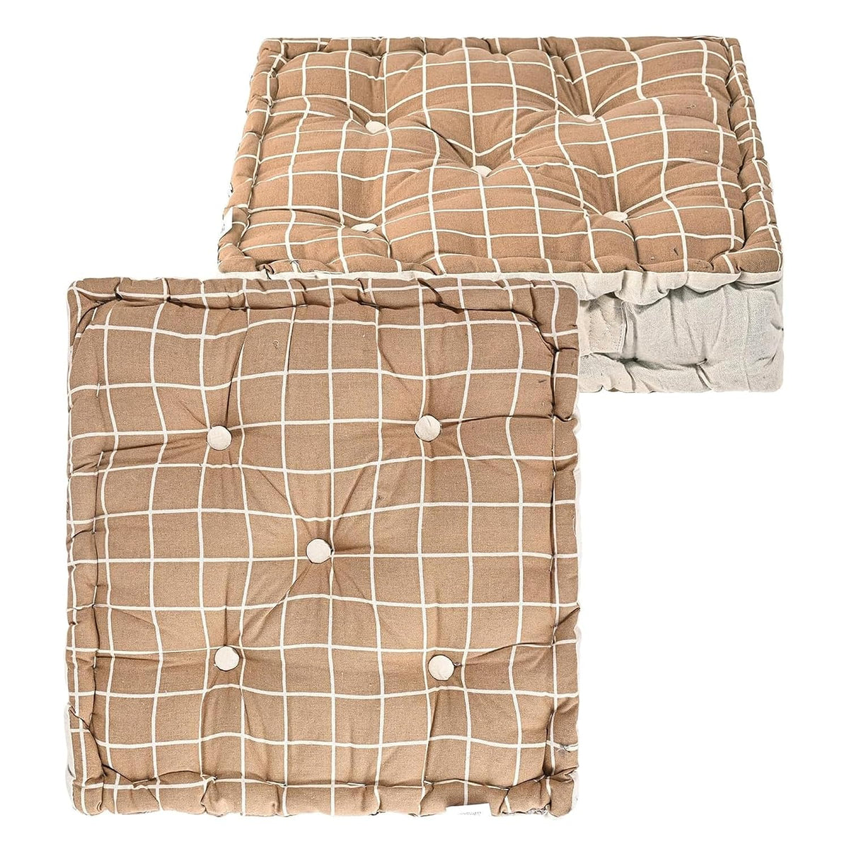 Cotton Chair Cushions Pillow For Sitting, For Back Rest, Check Print - Brown | Chair Pad For Office Work & Posture Support | Lightweight & Portable, Durable & Long-Lasting - Pack Of 2