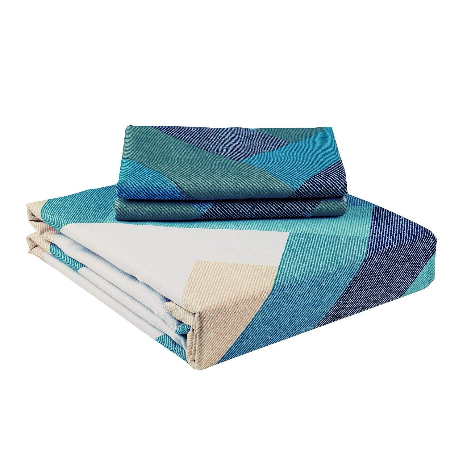 1 Double Bedsheet For Queen Size With 2 Pillow Covers - 88 X 100 Inches, Beige & Sky Blue | Perfect For Festive Gifting | Soft & Durable For Everyday Use & Bedroom - All Season Comfort
