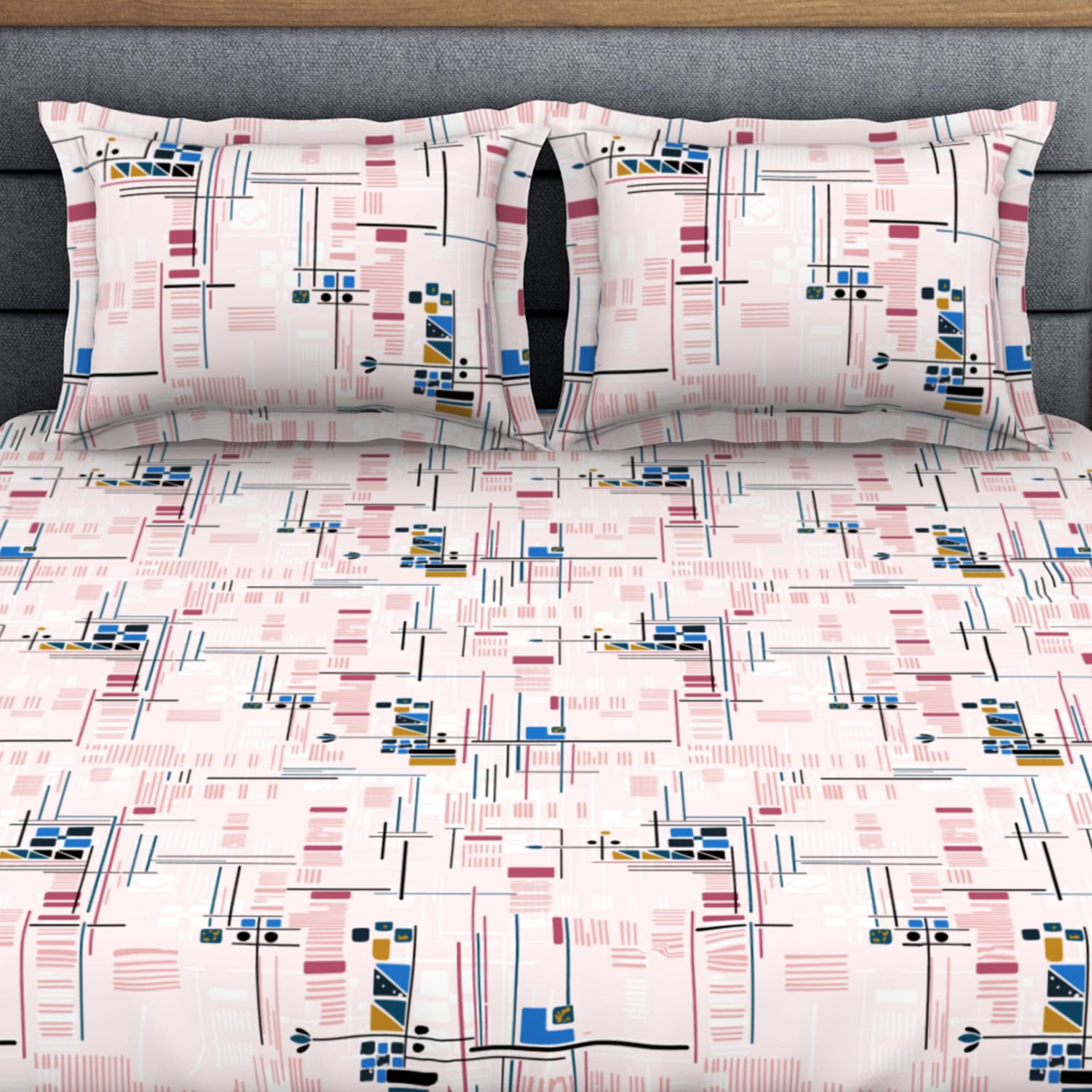 King Size 1 Double Bedsheet With 2 Pillow Covers - Size 108 X 108 Inches, Multicolor | Soft Feel Wrinkle Resistance | Durability & Comfort, Breathable