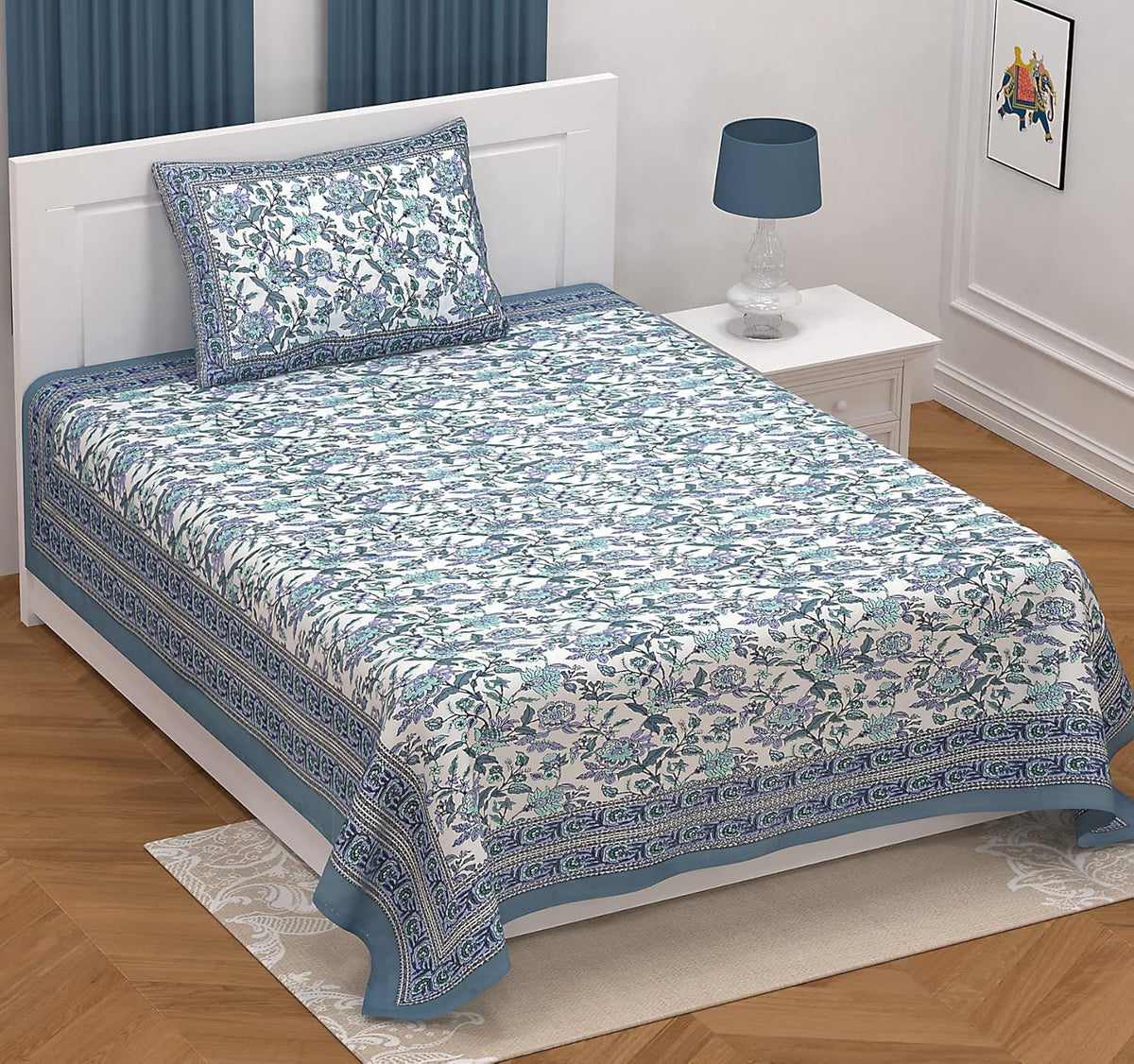 Soft Cotton Single Size Bedsheet With 1 Pillow Cover - 60 X 90 Inches, Cream & Purple | Durable For Everyday Use - All Season Comfort