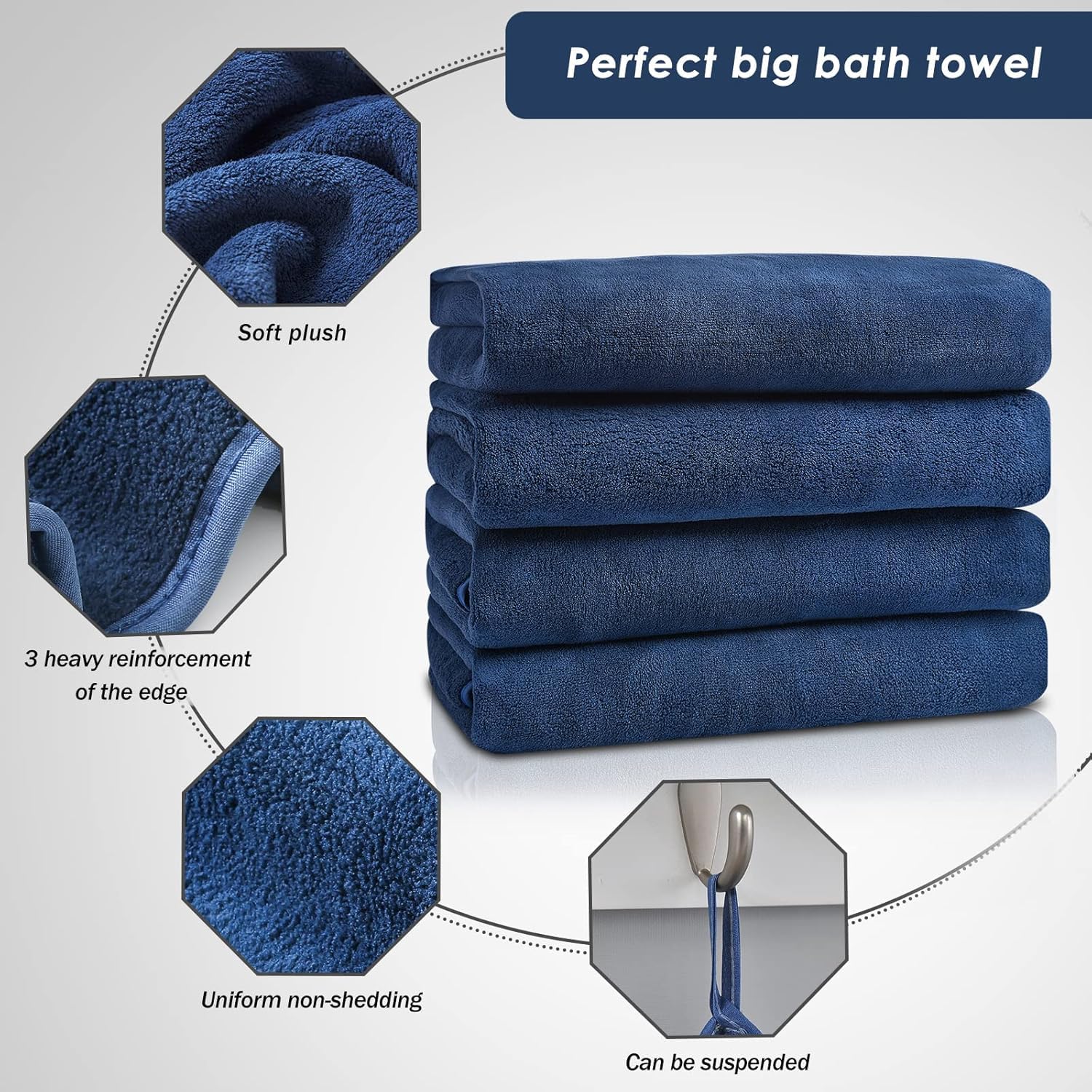 Maxoshine Microfiber Bath Towels Large Size-Super Soft Coral Fleece Bathing Towel Hook Quick Dry Super Absorbent-Bath Towel For Men & Women (Purple/Blue, Pack Of 2)