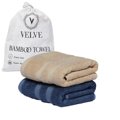 Velve 100% Bamboo Hand Towel 600 Gsm | Premium Small Towels For Gym & Everyday Use | Ultra Soft, Absorbent | Royal Blue & Beige (Set Of 2)