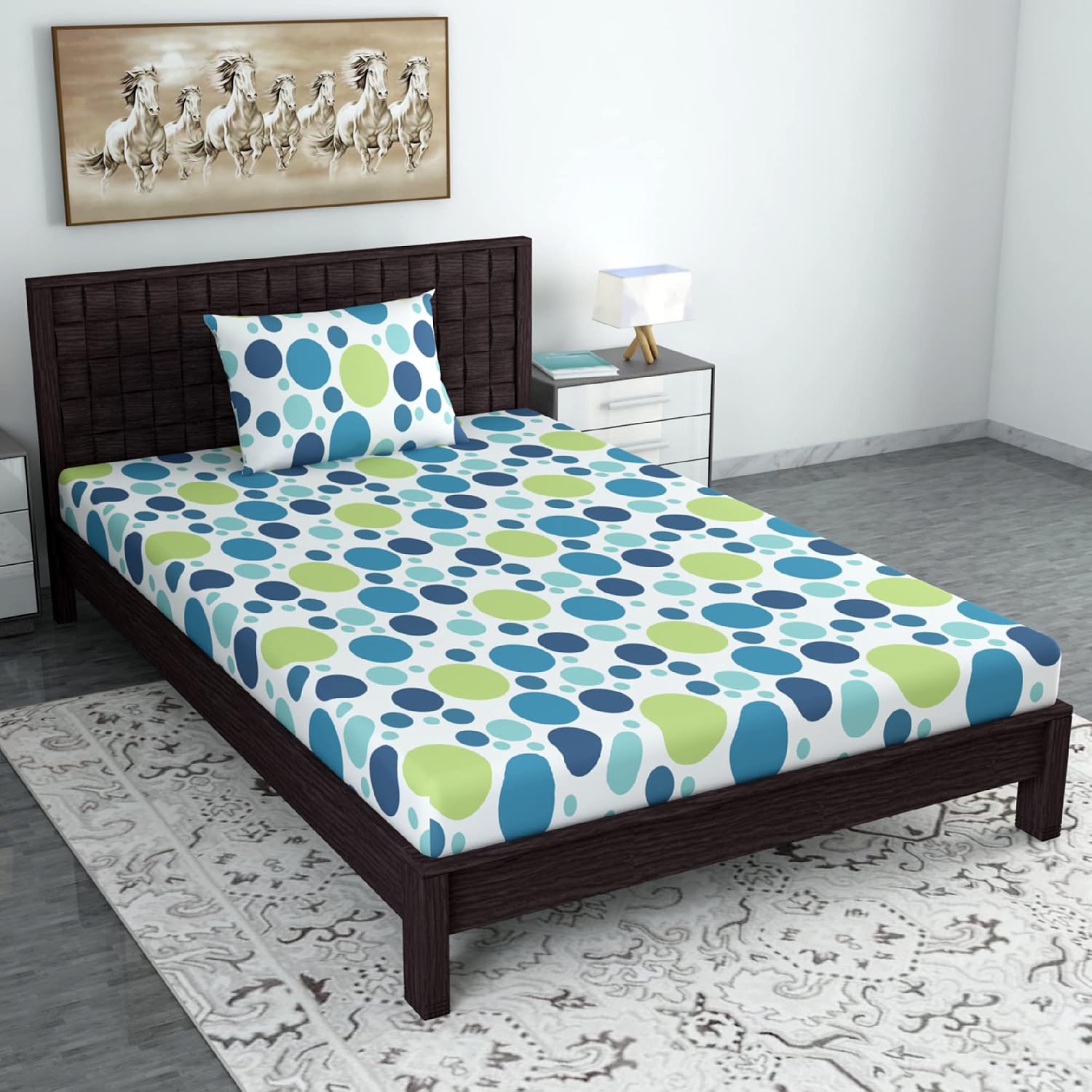 1 Single Bedsheet With 1 Pillow Cover - 57 X 87 Inches, Blue & White | Skin Friendly Fabric For Everyday Use - Soft, Breathable & Comfortable Sleeping