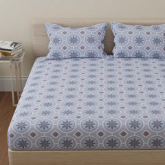 Bedsheet For King Size With 2 Pillow Cover - 108 X 108 Inches, Brown & Blue | Suitable For All Weather Season - 4 Pcs Bedding Set