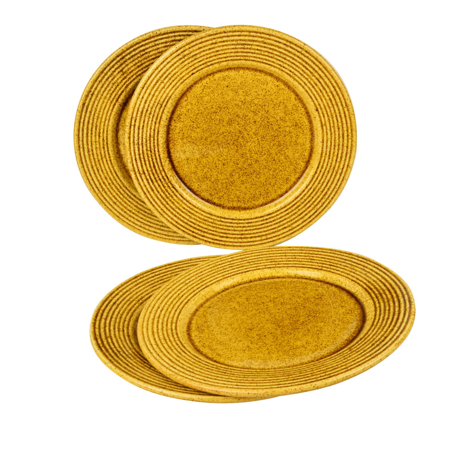 Studio Pottery Ceramic Dinner Serving Plates Set Of 6 - Mustard Yellow, Diameter: 11 Inches | Full Plates - Ceramic Platter - California Spring Bloom