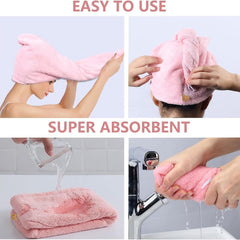 Maxoshine Hair Towel Wrap For Women-Quick Drying Microfiber Towel For Hair With Elastic Loop For Tying-Super Absorbent Head Towels (Assorted-Grey/Pink)
