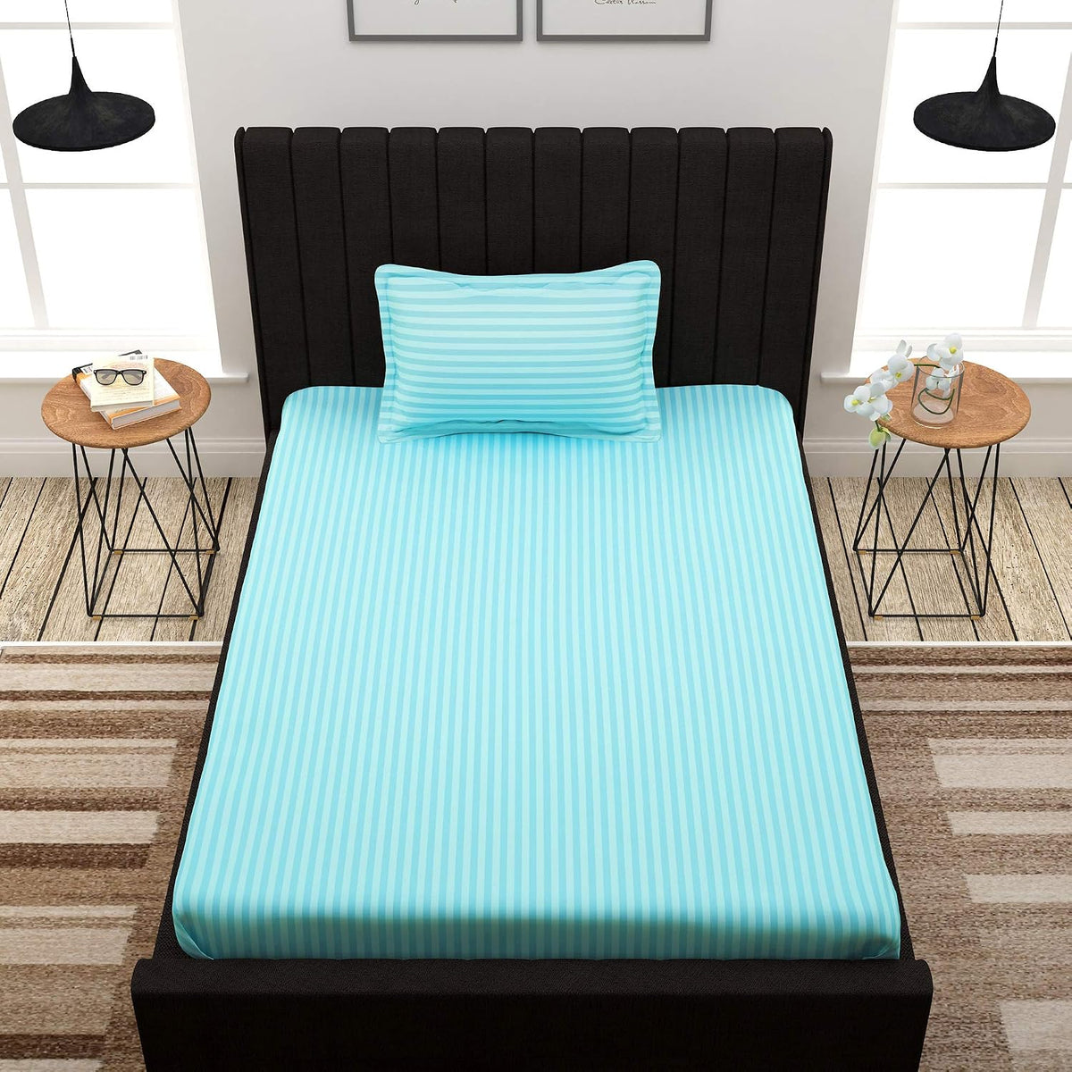 Luxurious Single Bedsheets With 1 Pillow Cover - 61 X 88 Inches, Sky Blue | Lightweight & Breathable - Perfect For Home, Guest House, Hotel