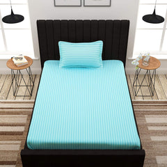 Luxurious Single Bedsheets With 1 Pillow Cover - 61 X 88 Inches, Sky Blue | Lightweight & Breathable - Perfect For Home, Guest House, Hotel
