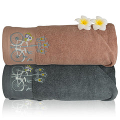 Rangoli 100% Cotton Martin Bath Towels 1000 Gsm | Quick Dry, Ultra Soft, Highly Absorbent Printed Bath Towel - Peach & Grey (Set Of 2)