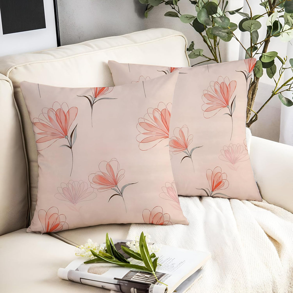 Microfiber Square Pillow Cushion For Sofa & Bed, Light Pink - 12 X 12 Inch | Fluffy For Comfort & Back Support | Breathable, Premium Cotton Cushion Cover With Zip, Neck Support - Set Of 2