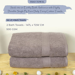 Rangoli 100% Cotton Fibre Bath Towel 1000 Gsm | Highly Durable & Super Absorbent Towel | Skin-Friendly & Quick Drying Luxury Towels (Ash Brown) - Pack Of 2