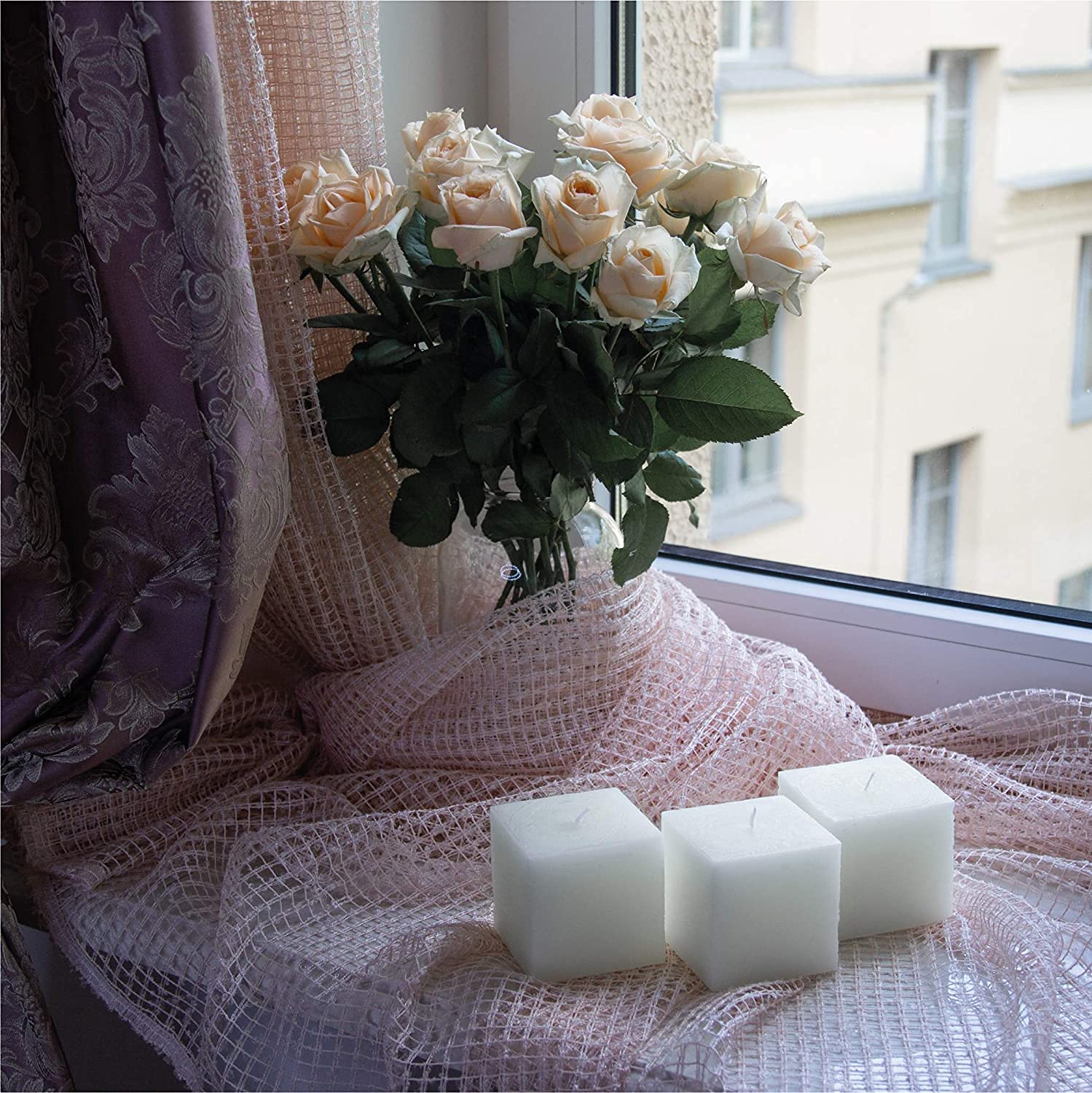 WHITE SQUARE CANDLES SET OF 3 | 3 * 3 * 3INCH EACH | ROMANTIC UNSCENTED CANDLES