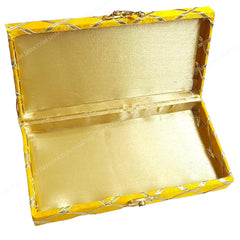 Decorative & Attractive Box Cash Box, Shagun Box, Jewellery Box, Money Box Envelop Wedding, Gift Box, Bangel Box Patola Design, Random Colour - Yellow, Material - Wooden