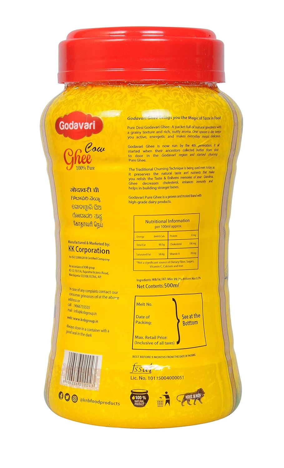 Pure Desi Cow Ghee By Godavari | High In Protein Fiber Healthy Desi Ghee Good For Parathe | (500ml) 16.9 Ounce | Jar Pack