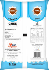 Premium Natural Agmark Desi Ghee By Vastu Ghee | High In Protein Fiber Healthy Desi Pure Ghee Good For Weight Loss | (1 Litr) 33.8 Ounce | Pouch Pack