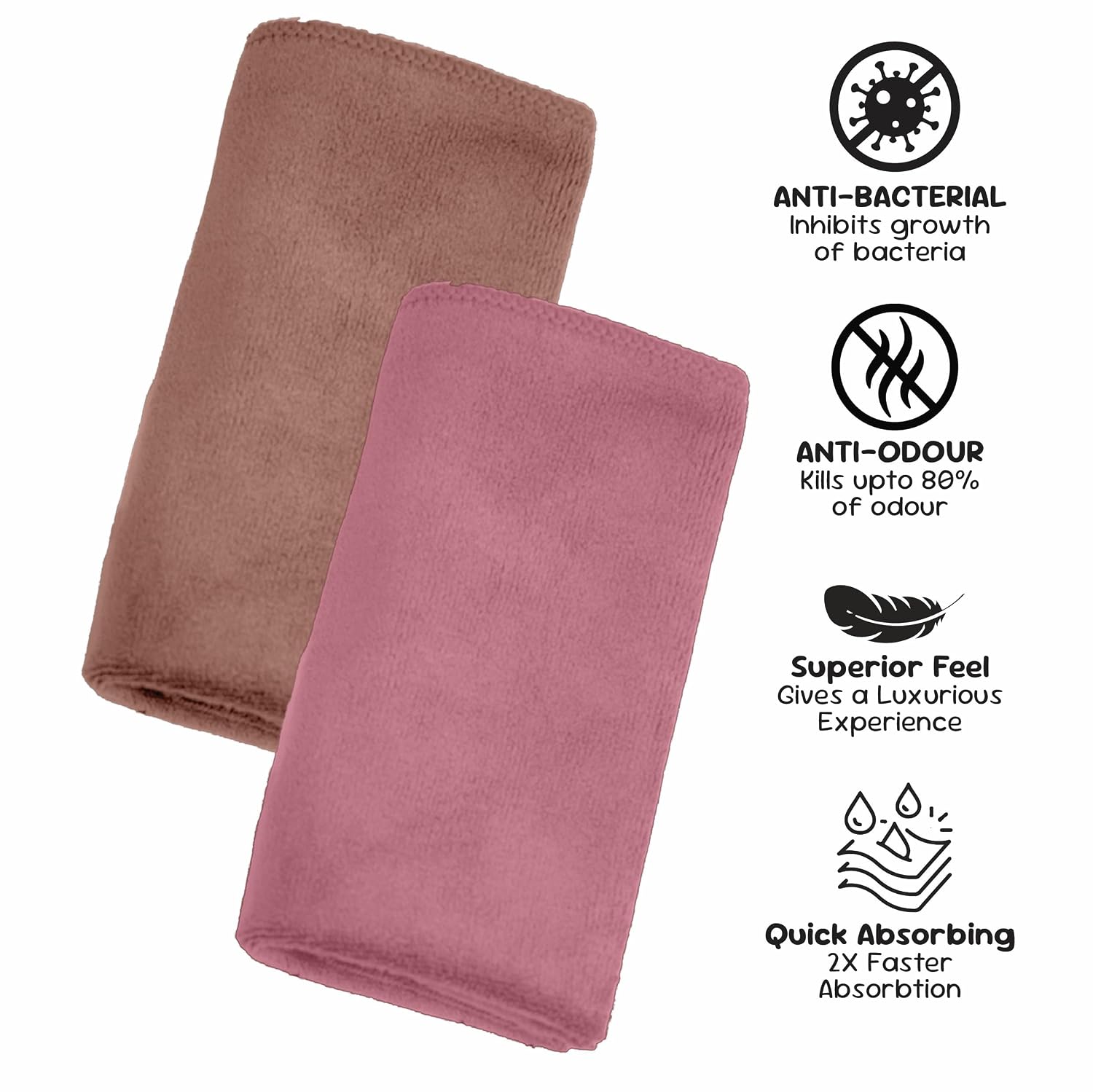 Housse Microfiber Hand Towel 400 Gsm | Premium Quality Towels Ultra Absorbent & Anti-Bacterial For Gym (Dusky Orchid & Rustic Chestnut) - Pack Of 2
