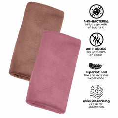 Housse Microfiber Hand Towel 400 Gsm | Premium Quality Towels Ultra Absorbent & Anti-Bacterial For Gym (Dusky Orchid & Rustic Chestnut) - Pack Of 2