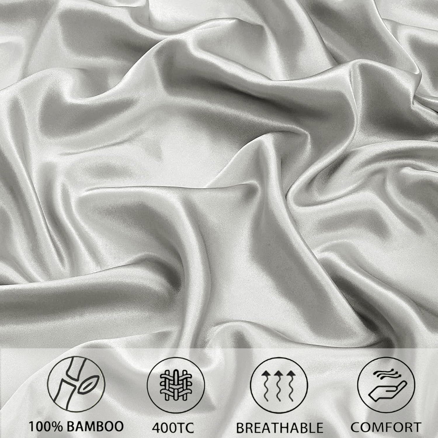 Elastic Fitted Bedsheet Queen Size With 2 Pillow Cover - 60 X 78 X 10 Inches, Silver | Lightweight & Breathable, Perfect For All Seasons