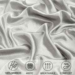 Satin Fitted Solid Bedsheet King Size With 2 Pillow Cover - 72 X 78 X 10 Inches, Silver | Lightweight & Breathable, Perfect For All Seasons