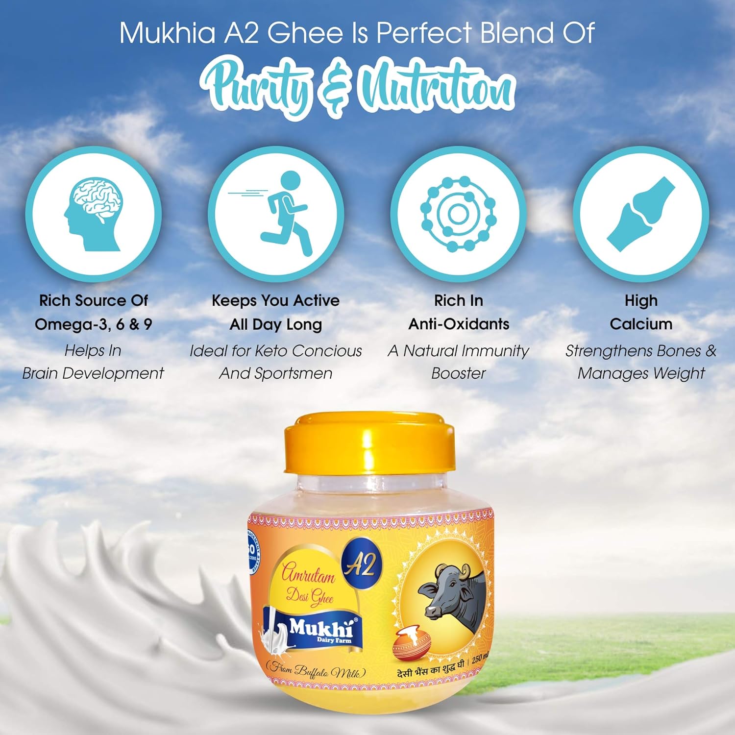 Natural Premium Amrutam A2 Desi Buffalo Ghee By Mukhia | Delicious Healthy & Nutritious Buffalo Desi Ghee Good For Parathe | (2 Litre) 67.6 Ounce | Tin Pack