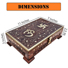 Wooden Om Box For Good Luck Jewellery Box, Decorative Case Kit, Vanity, Organiser For Women, Necklaces, Cash, Gold Sparkling Edge,11 X 7, Colour - Brown