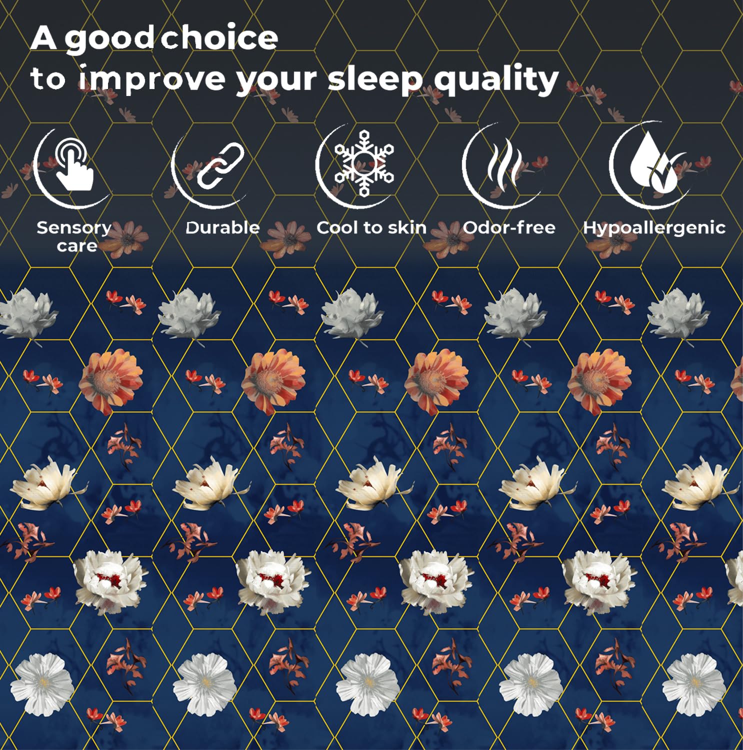 Printed King Size Bedsheet With 2 Pillow Cover - 108 X 108 Inches, Royal Blue & White | Double Bed Breathable & Wrinkle Free | All-Season Comfort Bedsheet