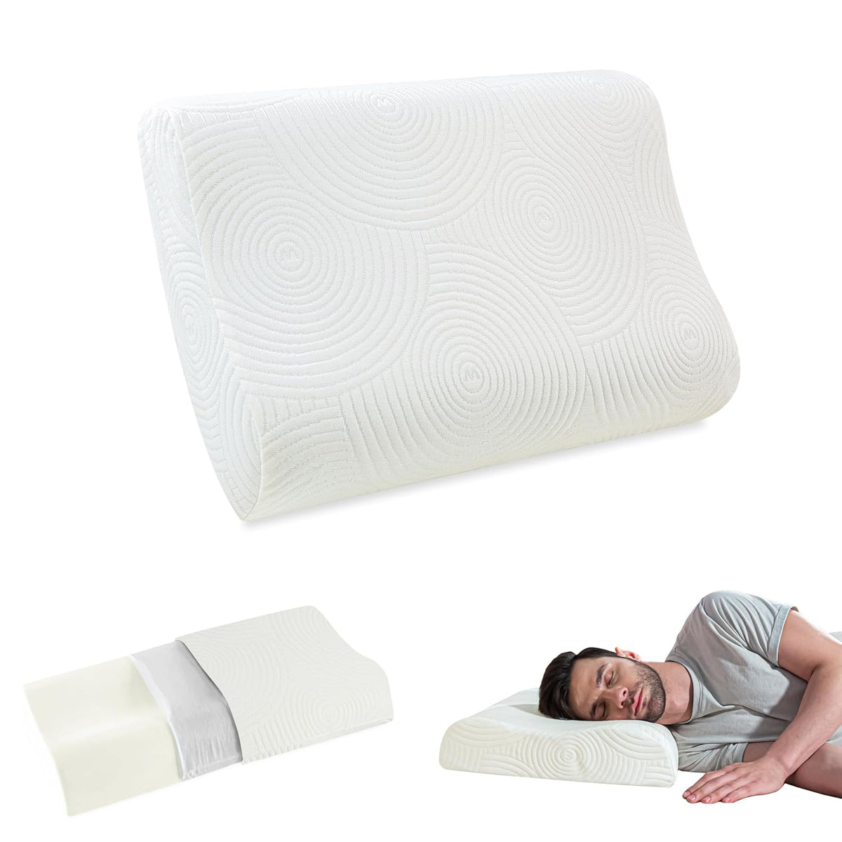 Memory Foam Cervical Pillow For Neck & Shoulder Pain Relief, White, Standard Size - 20 L X 13 W X 4 H Inch | Orthopedic Contour Pillow, Bed Pillow For Sleeping, Washable Outer Cover