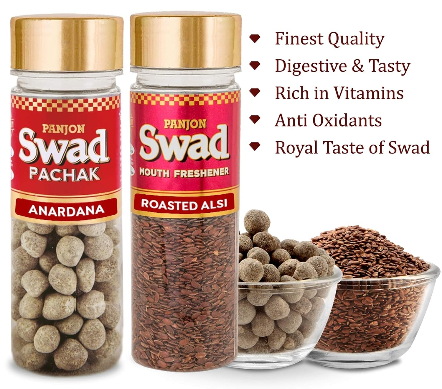 Panjon Swad Anardana & Roasted Alsi Pachak Mouth Fresheners 240gm, (120gm *2 Bottles)