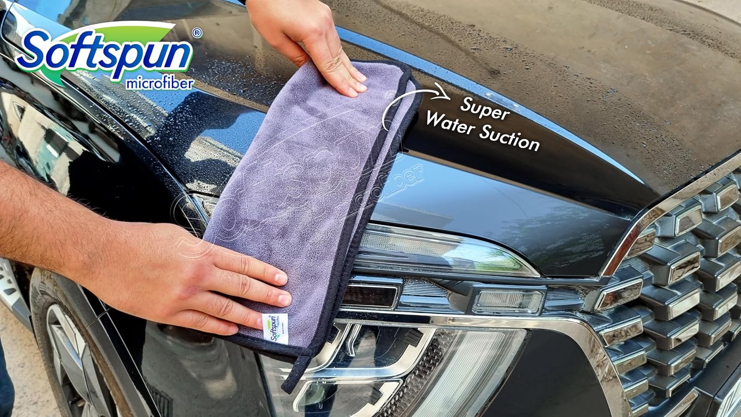 Softspun Microfiber Super Absorbent Cloth 500 Gsm | Silk Banded Edge Towel Set Extra Thick Microfiber Cleaning Cloths Perfect For Bike Auto Cars Both Interior & Exterior | Pack Of 2 (Grey)