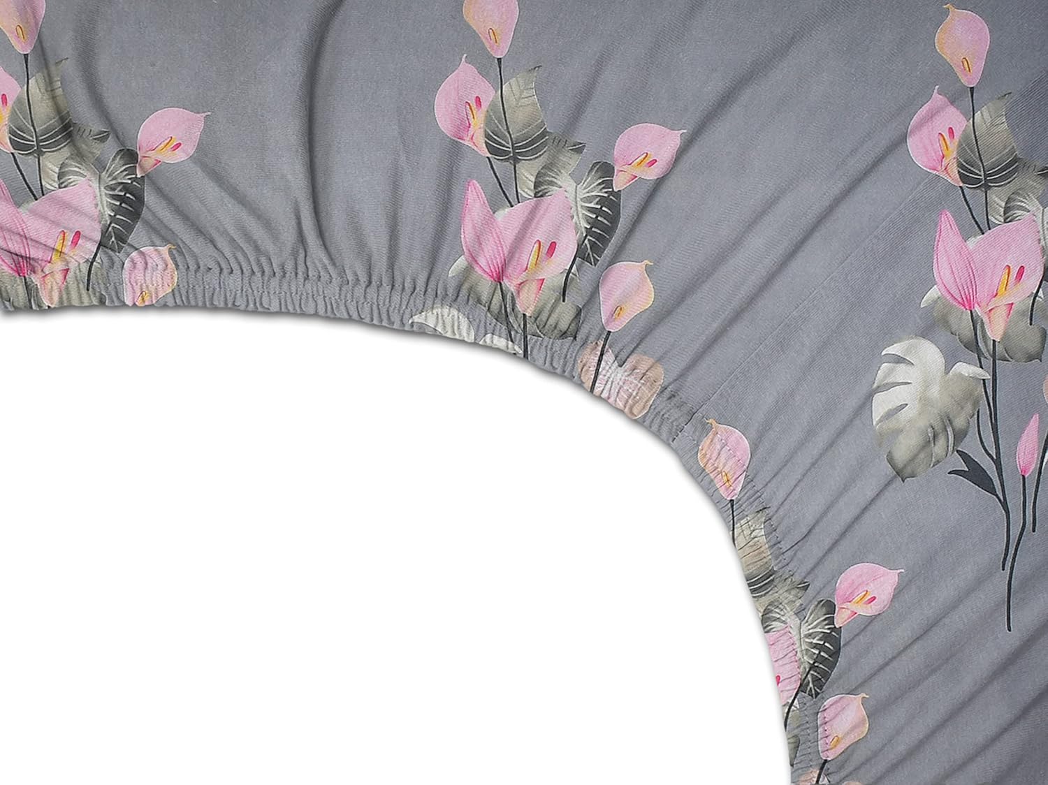 100% Cotton Double Bedsheets For Queen Size With 2 Pillow Covers - 60 X72+8 Inches, Grey & Pink | All Around Elastic 220 TC Super Soft Breathable & Wrinkle Free