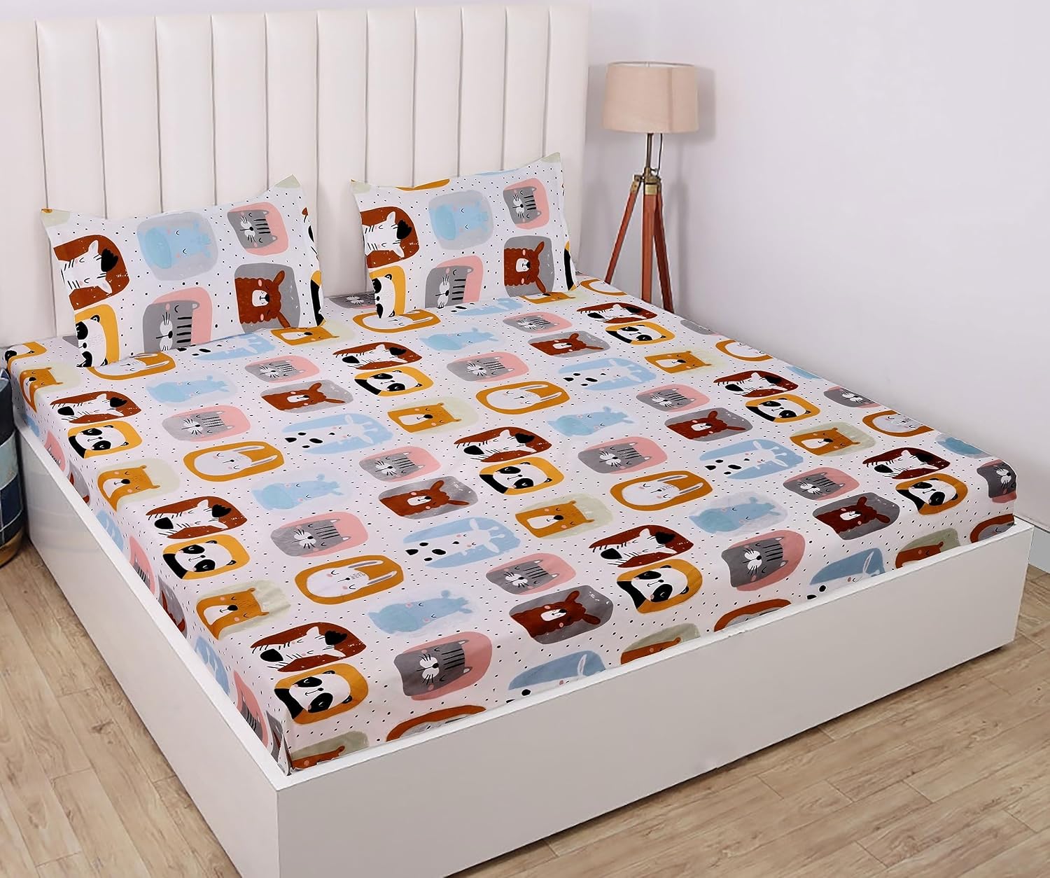 Elastic Fitted Bedsheet For King Size With 2 Pillow Covers - 72 X 78 X 8 Inches, Multicolor | Presents Luxurious Glace Cotton Super Soft 210 Thread Count