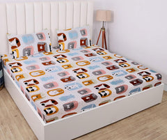 Elastic Fitted Bedsheet For King Size With 2 Pillow Covers - 72 X 78 X 8 Inches, Multicolor | Presents Luxurious Glace Cotton Super Soft 210 Thread Count