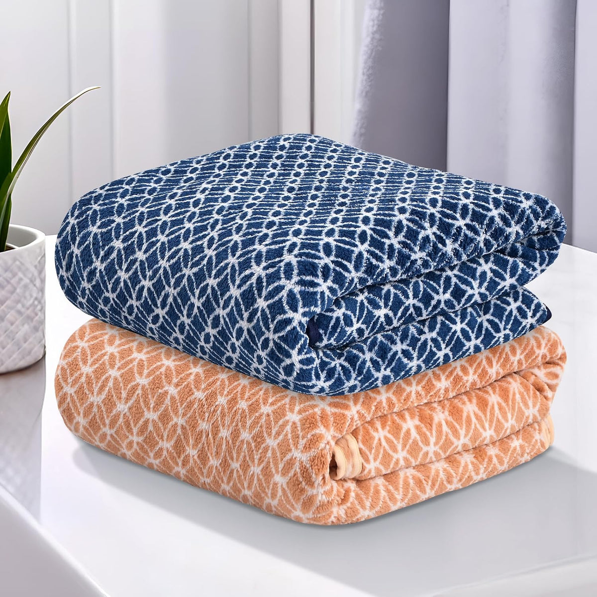 Heart Home Microfibre Bath Towel 800 Gsm | Quick Dry Absorbent Gym Sweat Workout & Shower Body Towel - Golden & Blue (2 Pcs)