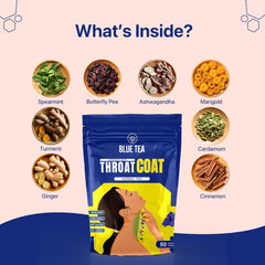 Blue Tea Caffeine Free Throat Coat Herbal Tea - 50 Pyramid Tea Bags In Zip Lock Pack | Antioxidants Support Refreshing Flavor - Gluten Free, Non-GMO, Zero Sugar, 100% Vegan