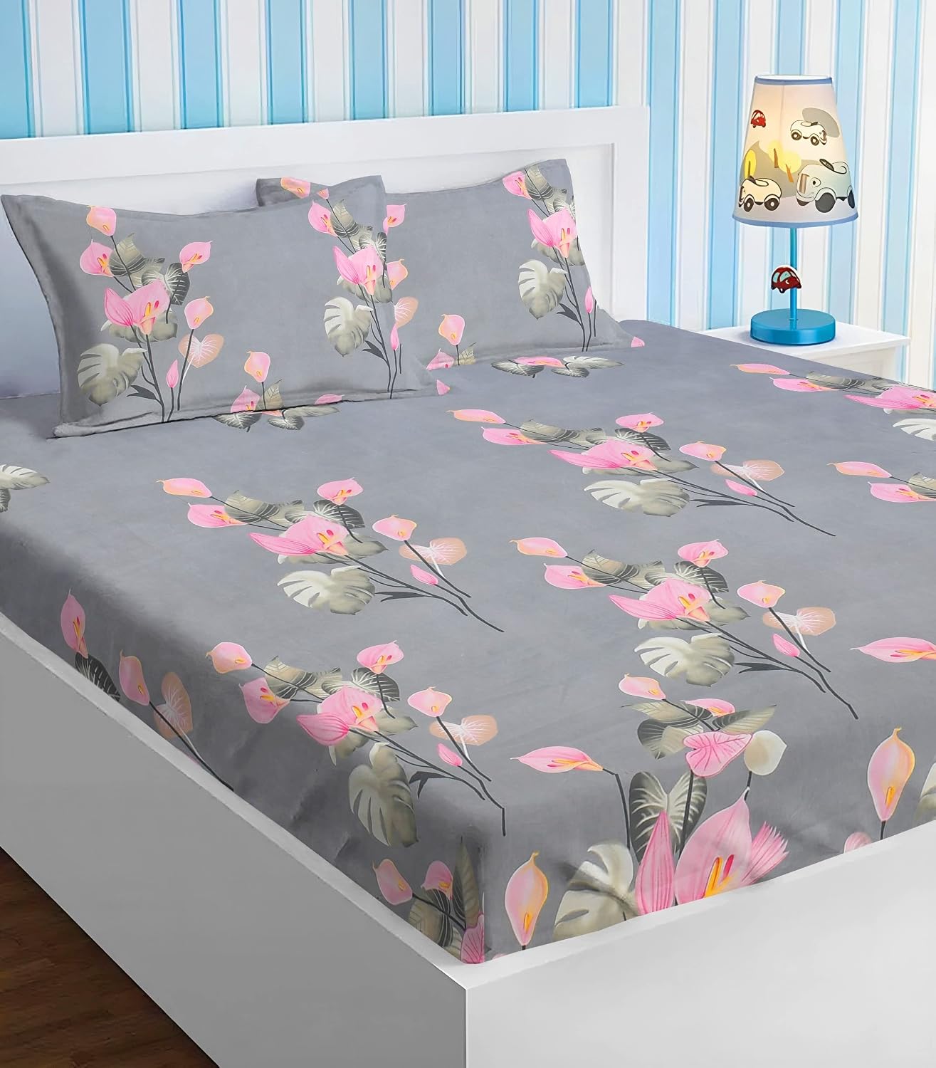 Microfiber Bedsheet For Double Bed With 2 Matching Pillow Covers - 90 X 100 Inches, Grey & Pink | Super Soft Luxurious Queen Size Bedsheet - Machine Wash In Normal Water