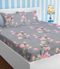 Microfiber Bedsheet For Double Bed With 2 Matching Pillow Covers - 90 X 100 Inches, Grey & Pink | Super Soft Luxurious Queen Size Bedsheet - Machine Wash In Normal Water