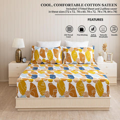King Size Bedsheet With Two Matching Pillow Cover - 78 X 78 Inches, Brown & White | All Around Elastic Fitted Bedsheet | Wrinkle Free