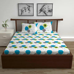 100% Pure Cotton Double Bedsheet For Queen With 2 Pillow Covers - 87 X 100 Inches, Blue & White | Soft & Durable For Everyday Use & Bedroom - All Season Comfort