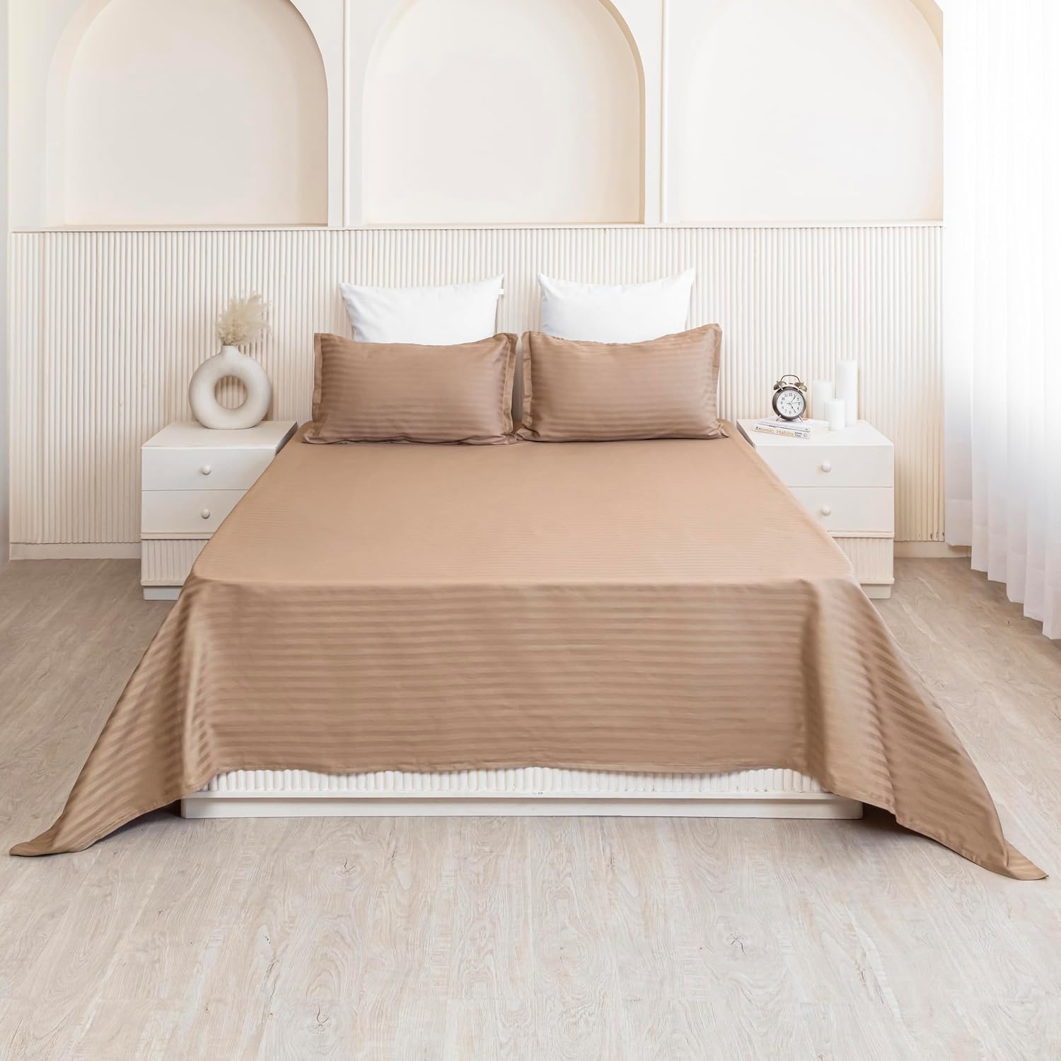 Premium Soft Cotton Bedsheets With 2 Piece Pillow Cover, Double Bed - 90 X 100 Inches, Taupe | Wrinkle-Free & Skin-Friendly