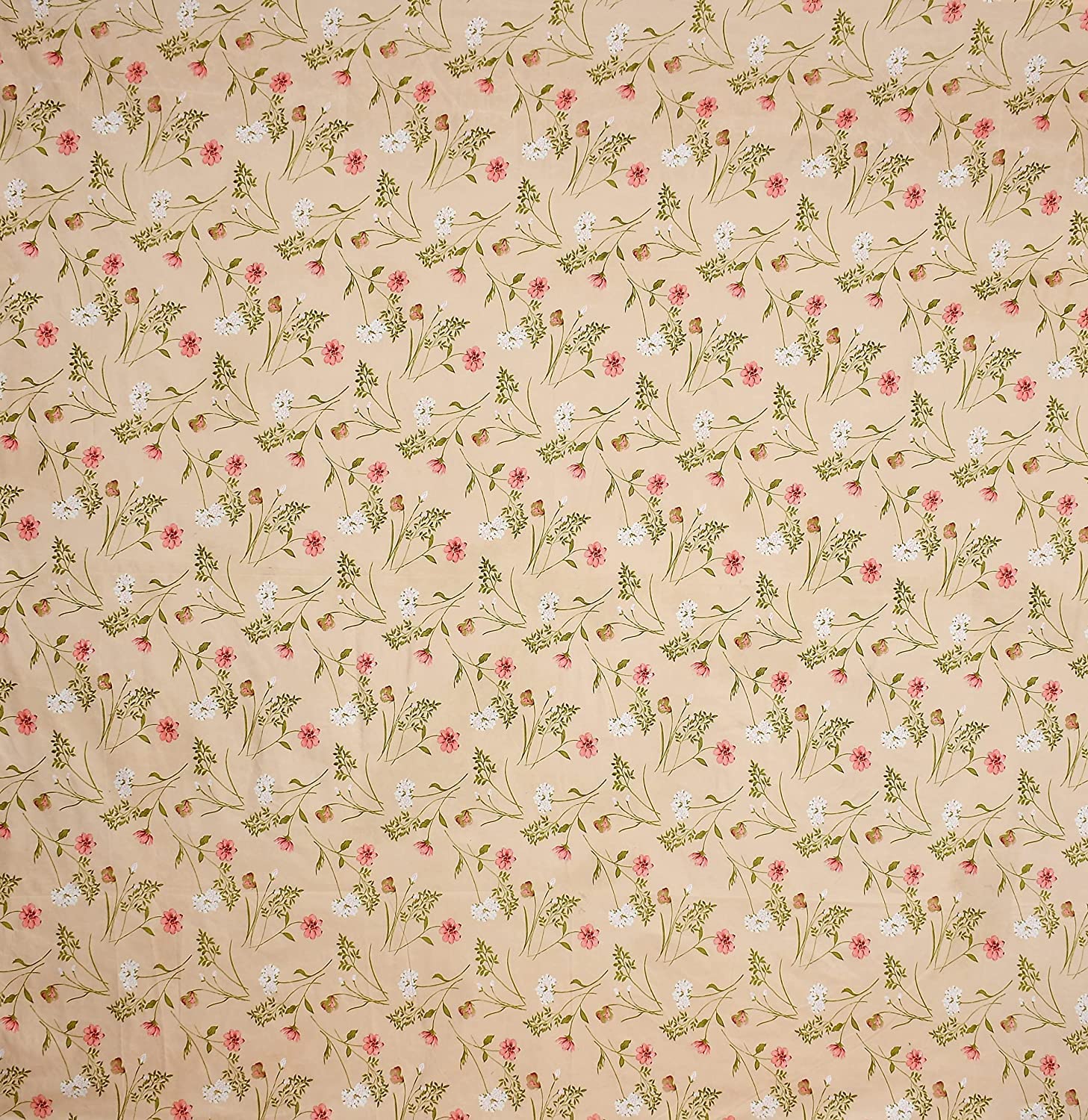 Super King Size Bedsheet Floral Print With 2 Pillow Covers - Bedsheet Size 108 X 108 Inch, Beige | 144 Thread Count Luxurious Comfort Bedsheet