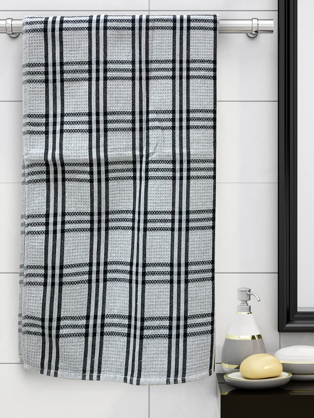 Athom Living Premium Cotton Light Weight Quick-Dry High Absorbent Cotton Bath Towel 250 Gsm, (Grey Stripes)